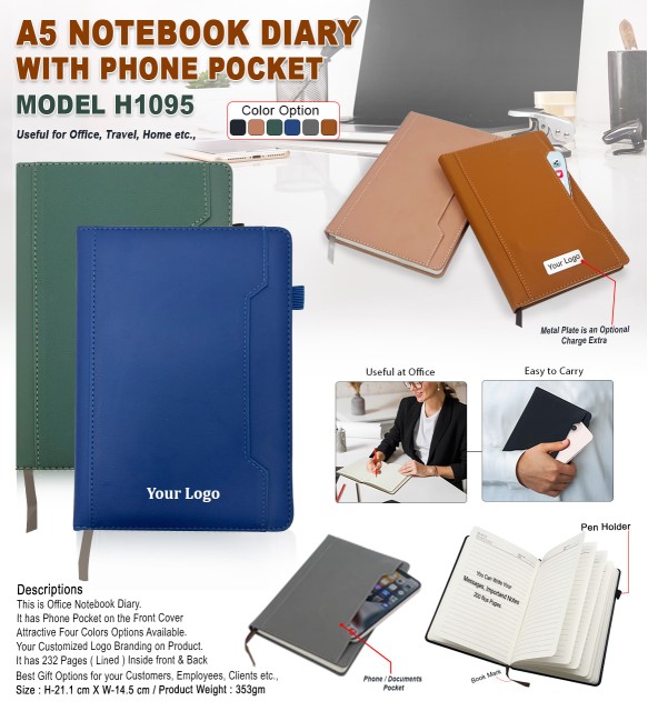 A5 Notebook Diary with Phone Pocket